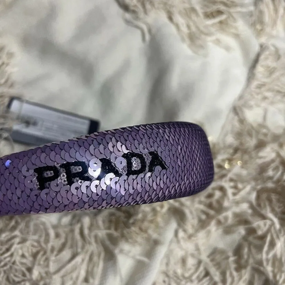 Prada Sequin Purple Logo Headband NEW
